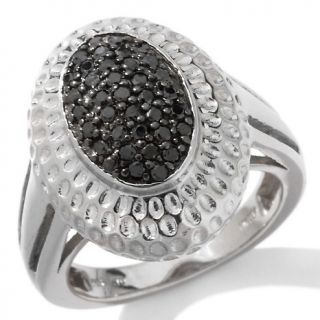 37ct Black Diamond Sterling Silver Textured Oval Ring