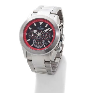 Croton Mens Stainless Steel Chronograph Watch with Black and Red Dial