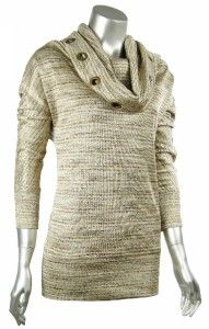 Eva Varro Womens Off Shoulder Cowl Neck Grommet Tweed Sweater Tunic