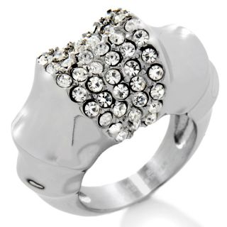 Stately Steel Bamboo Texture Crystal Accented Dome Ring