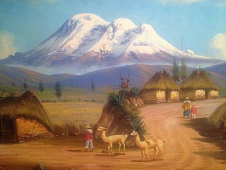Endara R * South American Oil Painting Volcano Chimborazo Ecuador