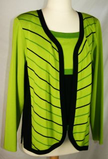 Exclusively Misook Twinset Cardigan Sweater Cami Top L XL green black