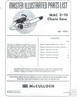McCulloch 3 10E Electric Start Chainsaw Parts Manual CD 
