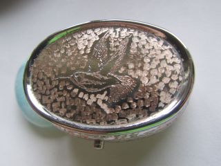  Engraved Silver Pill Box Oval Pillbox Jewelry Box Mint 9