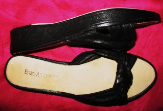 Enzo Angiolini Sandals Black Leather w Knot Low Wedge Size 6 5 37 M