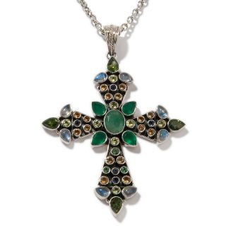 Nicky Butler Raj 8.45ct Emerald and Gemstone Sterling Silver Cross