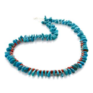 Chaco Canyon Southwest Turquoise and Coral Sterling Silver Necklace at