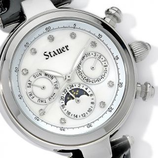 Stauer Ladies Diamond Accented Triple Subdial Leather Stainless Steel