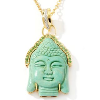Heritage Gems Green Turquoise and Gemstone Buddha Vermeil Pendant w