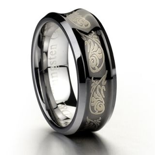 Men Black Engraved Tungsten Carbide Wedding Engagement Ring Celtic