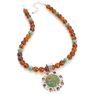 Jewelry Necklaces Beaded Jay King Turquoise and Amber Flower