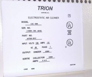 Trion CAC 1000 Electrostatic Air Cleaner