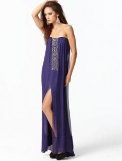 NEW* BCBG Persian Purple Exene Chiffon Beaded Strapless Gown 2 $478