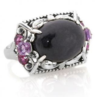 Jade of Yesteryear Charcoal Jade Sterling Silver Ring with Amethyst