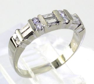50CT ROUND BAGUETTE F COLOR DIAMOND & 14K WHITE GOLD CHANNEL WEDDING