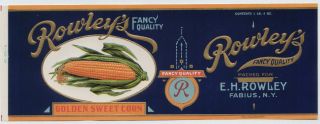 ROWLEYS Vintage Fabius NY Corn Can Label New York
