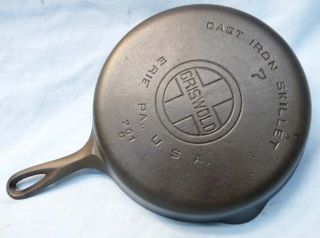 Griswold Erie PA #7 Cast Iron Skillet Large Logo Smooth Bottom 701 D