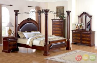  King Poster Canopy Bed Classical 5 Piece Bedroom Furniture Set