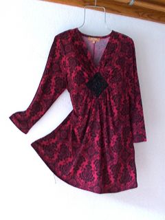 New $74 Ellen Tracy Red Black Paisley Bead Empire Tunic Blouse Top 12