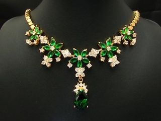 18K Gold Plated Faux Green Emerald Earring Necklace Set