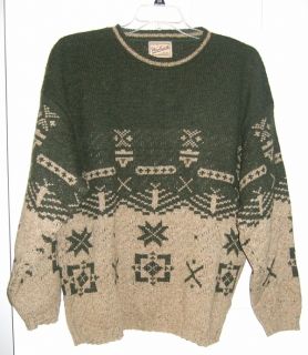 Mens Woolrich Nordic Ski Holiday Sweater Sz XL Wool Green Tan USA