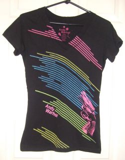 Andy Warhol Graphic T Shirt Neon Gun w Stripes Sz L Fitted