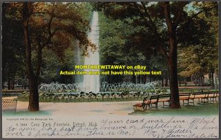 PC UDB Cass Park Fountain Detroit Michigan MI Postcard Vintage Color