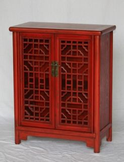 Chinese Red Elmwood Open Hand Carved Design Cabinet