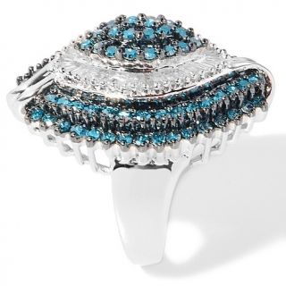Blue White Diamond Marquise Silver Cluster Ring   1.98ct at