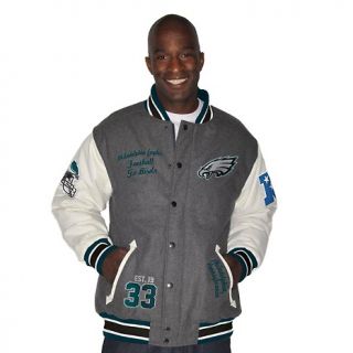 III NFL Vintage Varsity Jacket with Leather Sleeves   Eagles
