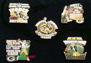  FAVRE APPROVED THIS 5 PIN SET COMMEMORATING HIS MANY NFL RECORDS