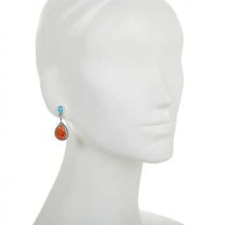 Chaco Canyon Southwest Orange Coral and Turquoise Drop Sterling Silver