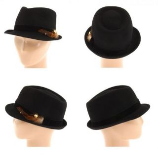  COUTURE Womens Black Chic Gold Pin Trim Feather Trilby Fedora Hat