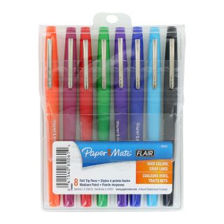 Paper Mate Flair Felt Tip Pens, Medium Point, Assorted, 8/Pack