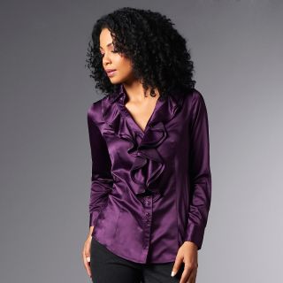 134 211 queen collection queen collection ruffle front shirt with long