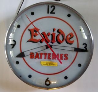Vintage Exide Batteries Garage Lighted Clock Gas Station Battery Tires