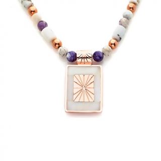 Jalisco Lavender and White Opal Reversible Copper Pendant with Beaded