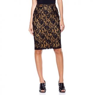 206 549 serena williams gold and black lace overlay pencil skirt