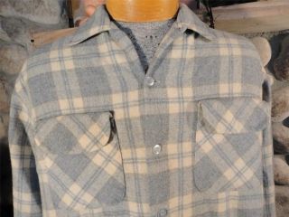 Vtg 50s Plaid Wool Loop Collar Flannel Board Shirt Surf Rockabilly