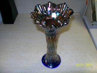 FENTON RUSTIC CARNIVAL GLASS VASE BLUE NICE L@@K!