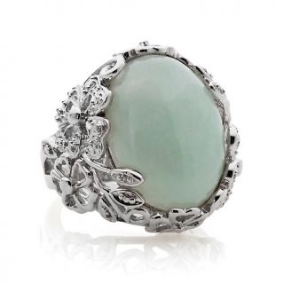 216 845 sterling silver green jade ring with flower detail and diamond