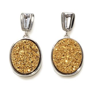 Golden Drusy and White Topaz Sterling Silver Drop Earrings