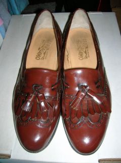 Ferragamo Italian Brown Leather Kiltie Tassel Wingtip Shoes Size 10 5D