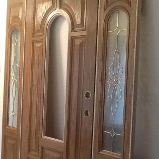Therma Tru Fiberglass Entry Door W/ Sidelights And Stain Glass