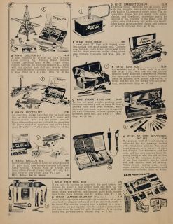 1962 Ad Erector Set Leather Craft Toy Stanley Tool Box   ORIGINAL