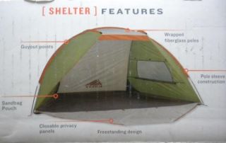 Kelty Cabana Basecamp Shelter Tent 3 Sided Green Orange Gray Hiking