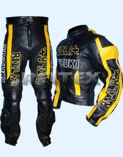 Rizla Black Yellow Leather Motorcycle Biker Jacket Pant 2 Piece Suit
