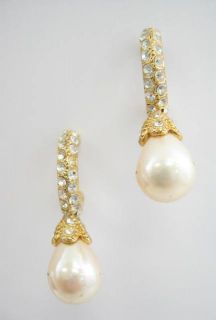 Erwin Pearl Gold Tone Crystal Faux Pearl Drop Earrings