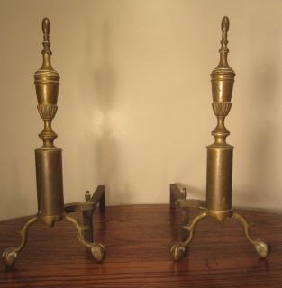 antique brass ornate detailed fireplace andirons cast iron tool stand