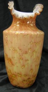 Gold Fleck Case Art Glass Vase Fenton Silvercrest Rim
